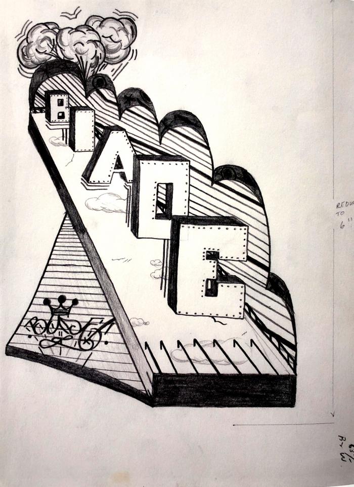 Preparatory drawing for the announcement of Blade's exhibition at Stellweg Séguy Gallery, New York