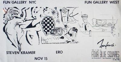 Advertisement for the collective exhibition at Four Blue Squares, San Francisco